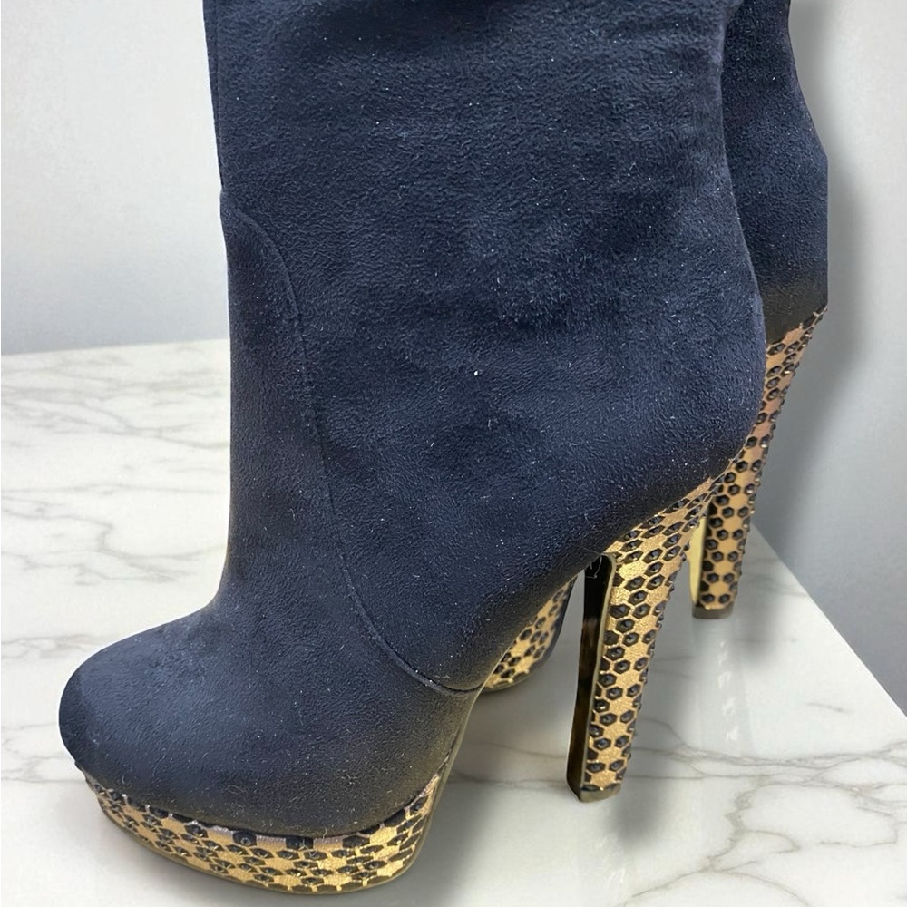 Elegant S.E.Lena Black Suede High Heel Platform Knee High Boots Size 35 (5) - Picture 8 of 16